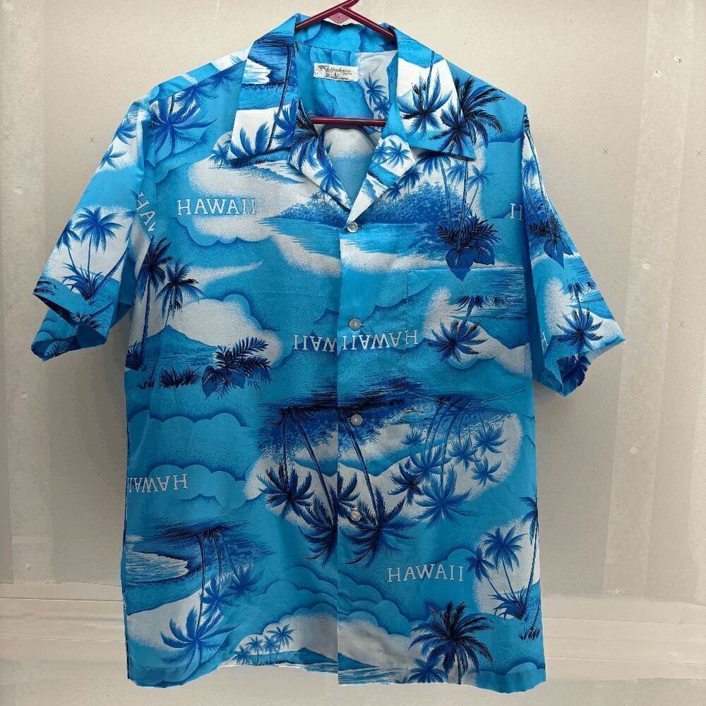 Hookano Vintage 60s Silk Hawaiian Shirt Palm Trees & Hawaii All Over Size L